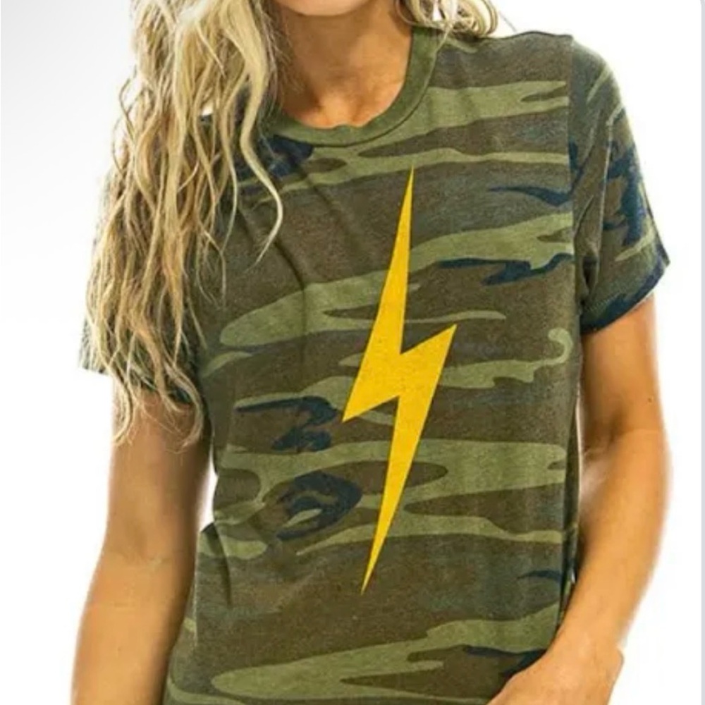 Aviator Nation Camo Short Sleeve with Lightning Bolt XS